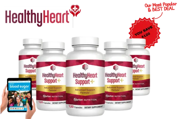 HealthyHeart Support Plus 6 Bottle Bundle with Free Blood Sugar Book - Best Deal USA