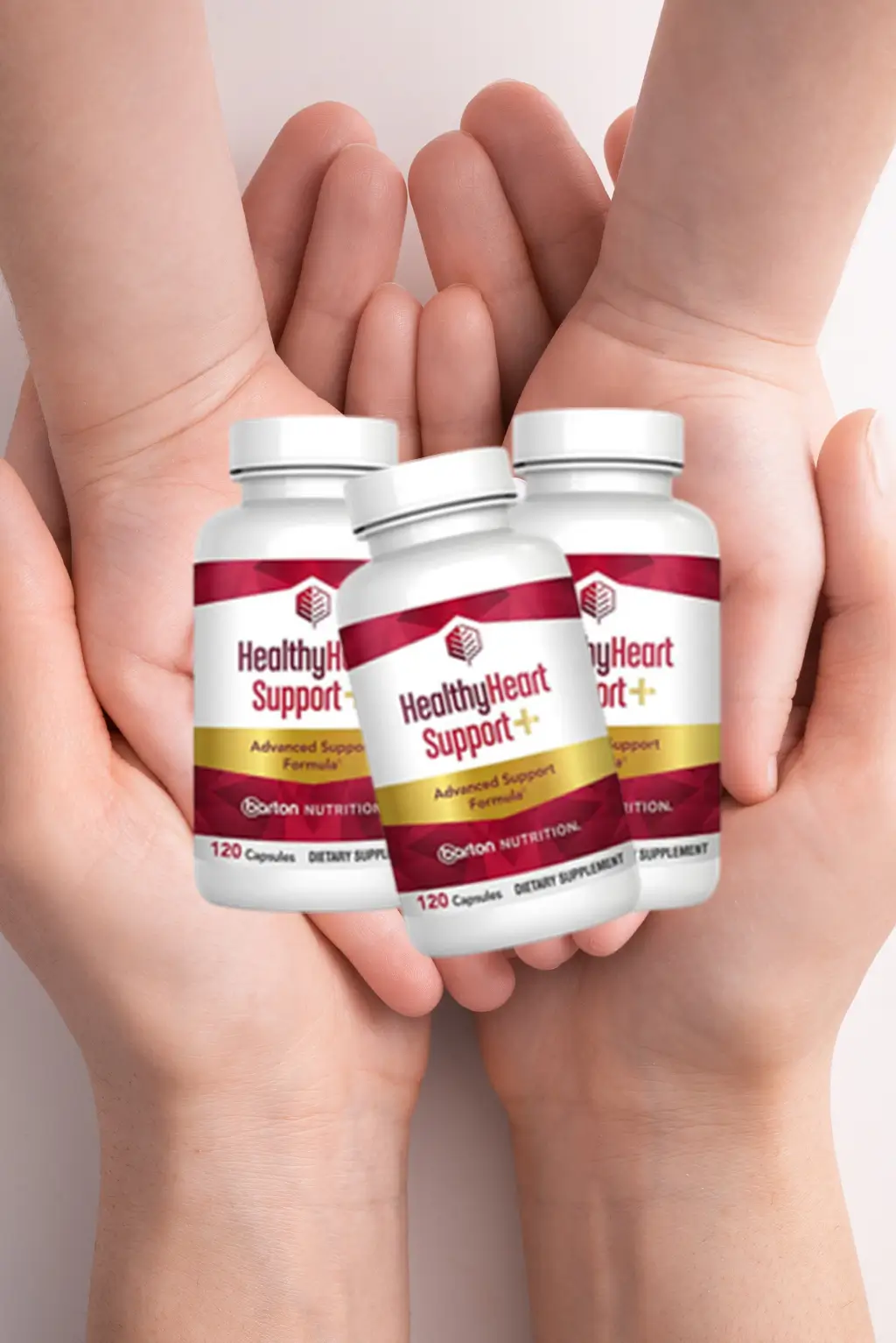 HealthyHeart Support Plus 3 Bottles Held in Hands - Heart Health Support USA